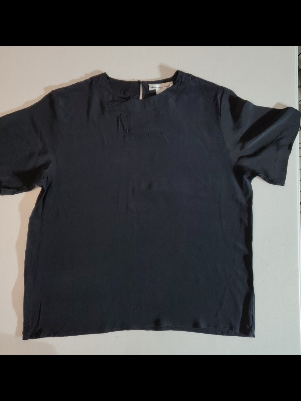 VTG Anna And Frank Med Silk Short Sleeve Blouse - Black Whimisigoth Versatile